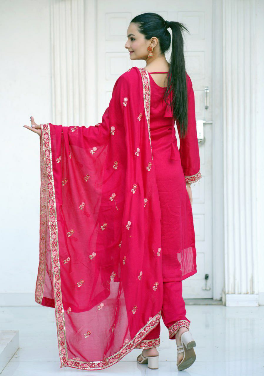 Prazu Fashion Red Silk Embriodered Salwar Suit