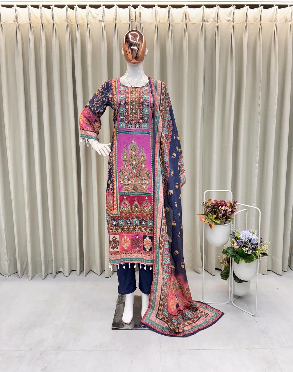 Prazu Fashion Multi Color Chinon Silk Printed Salwar Suit