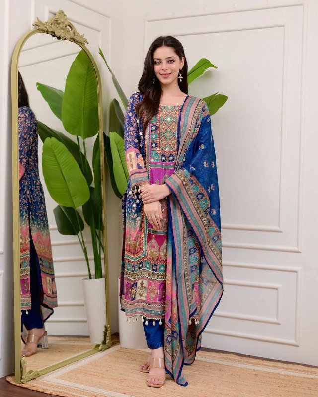 Prazu Fashion Multi Color Chinon Silk Printed Salwar Suit