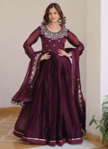 Prazu Fashion Violet Silk Embroidered Designer Gown