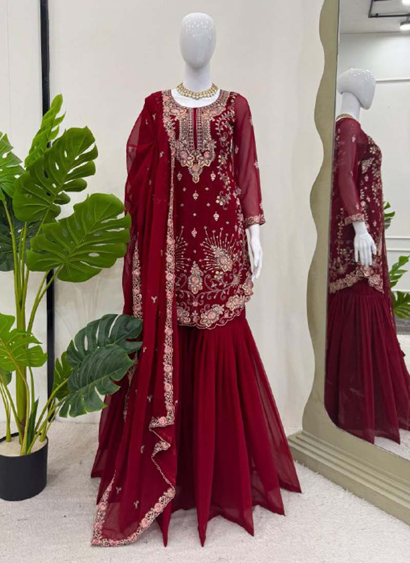 Prazu Fashion Blue Georgette Sequence Sharara Suit