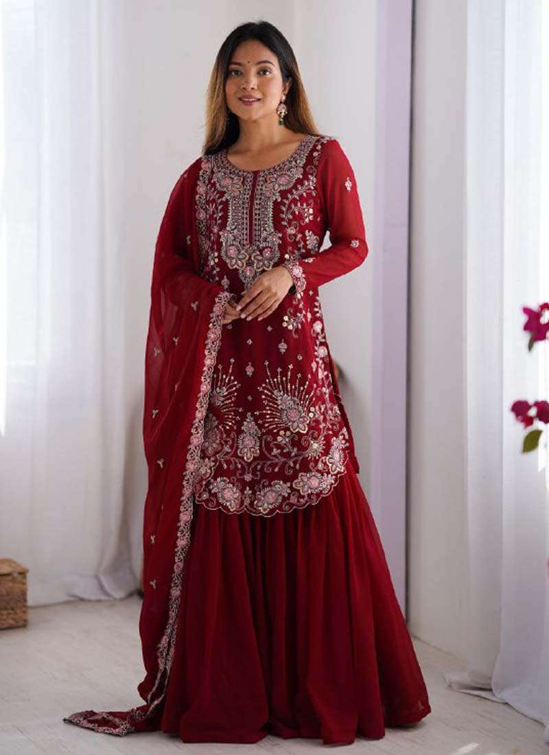 Prazu Fashion Blue Georgette Sequence Sharara Suit