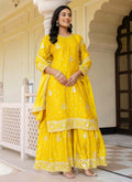 Prazu Fashion Yellow Chinon Silk Sequence Sharara Suit
