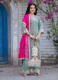 Prazu Fashion Sea Green Roman Silk Embroidered Salwar Suit