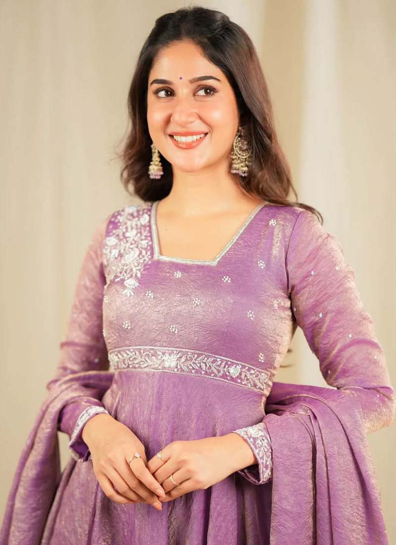 Prazu Fashion Lavender Goldcrush Silk Embroidered Gown With Dupatta
