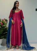 Prazu Fashion Rani Pink Roman Silk Embroidered Anarkali Suit