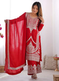 Prazu Fashion Red Vichitra Silk Embroidered Salwar Suit