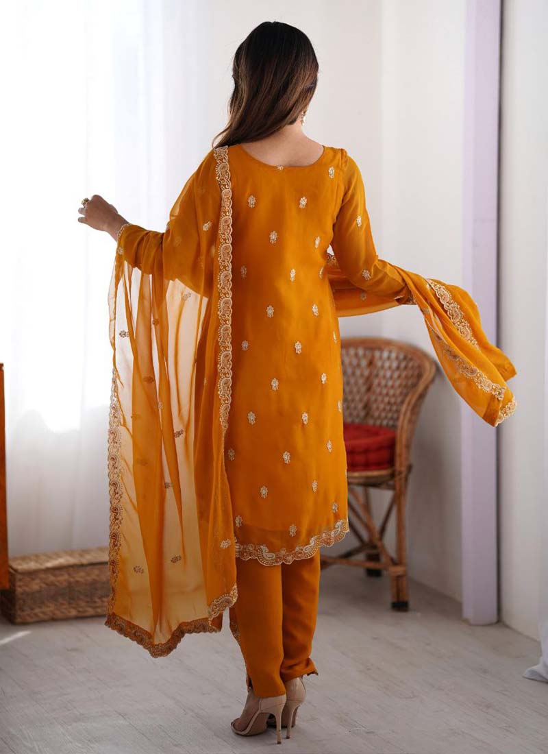 Prazu Fashion Yellow Georgette Thread Work Salwar Suit