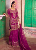 Prazu Fashion Purple Chinon Silk Embroidered Sharara Suit