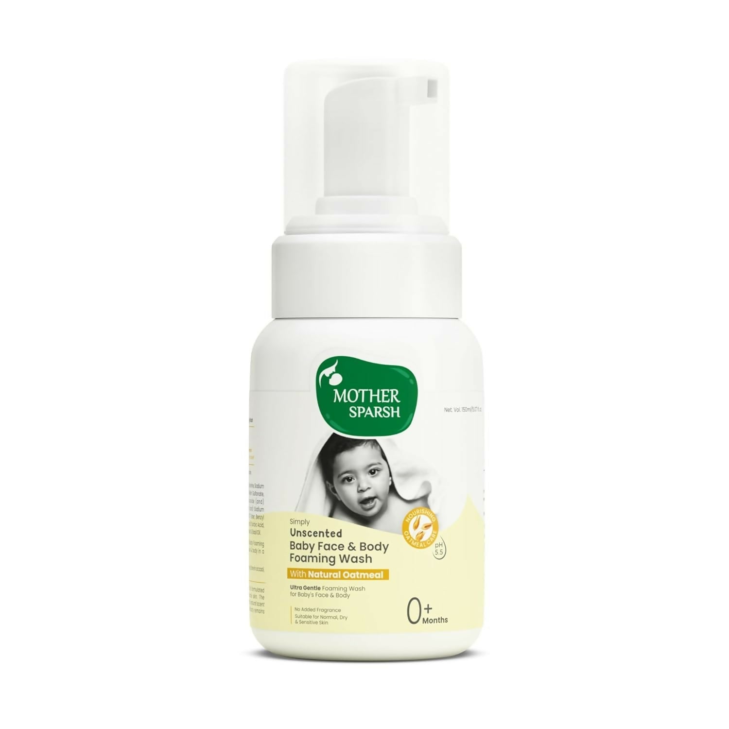 Mother Sparsh Simply Unscented Foaming Baby Face & Body Wash With Natural Oatmeal