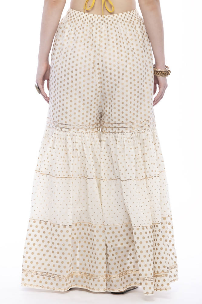 Mominos Fashion Trendy Cotton Off White Gold Print With Gota Sharara