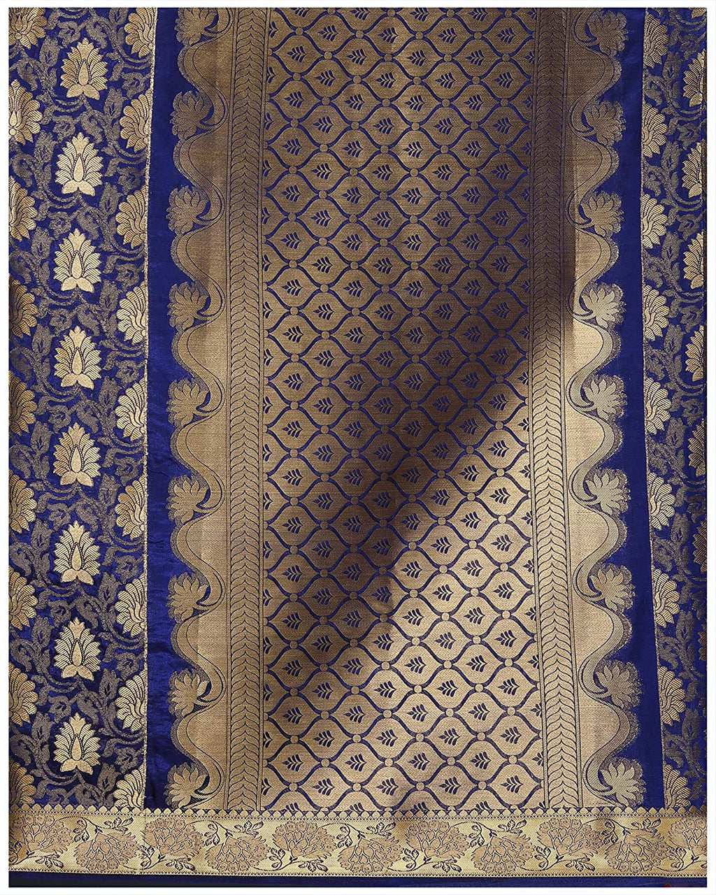 Mimosa Women's navy Blue Kanchipuram Silk Saree With Unstitched Blouse Piece