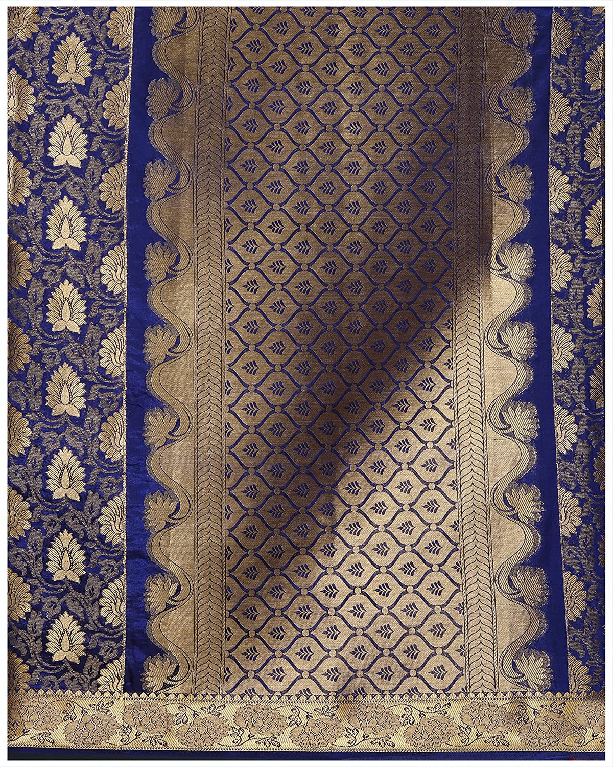 Mimosa Women's navy Blue Kanchipuram Silk Saree With Unstitched Blouse Piece
