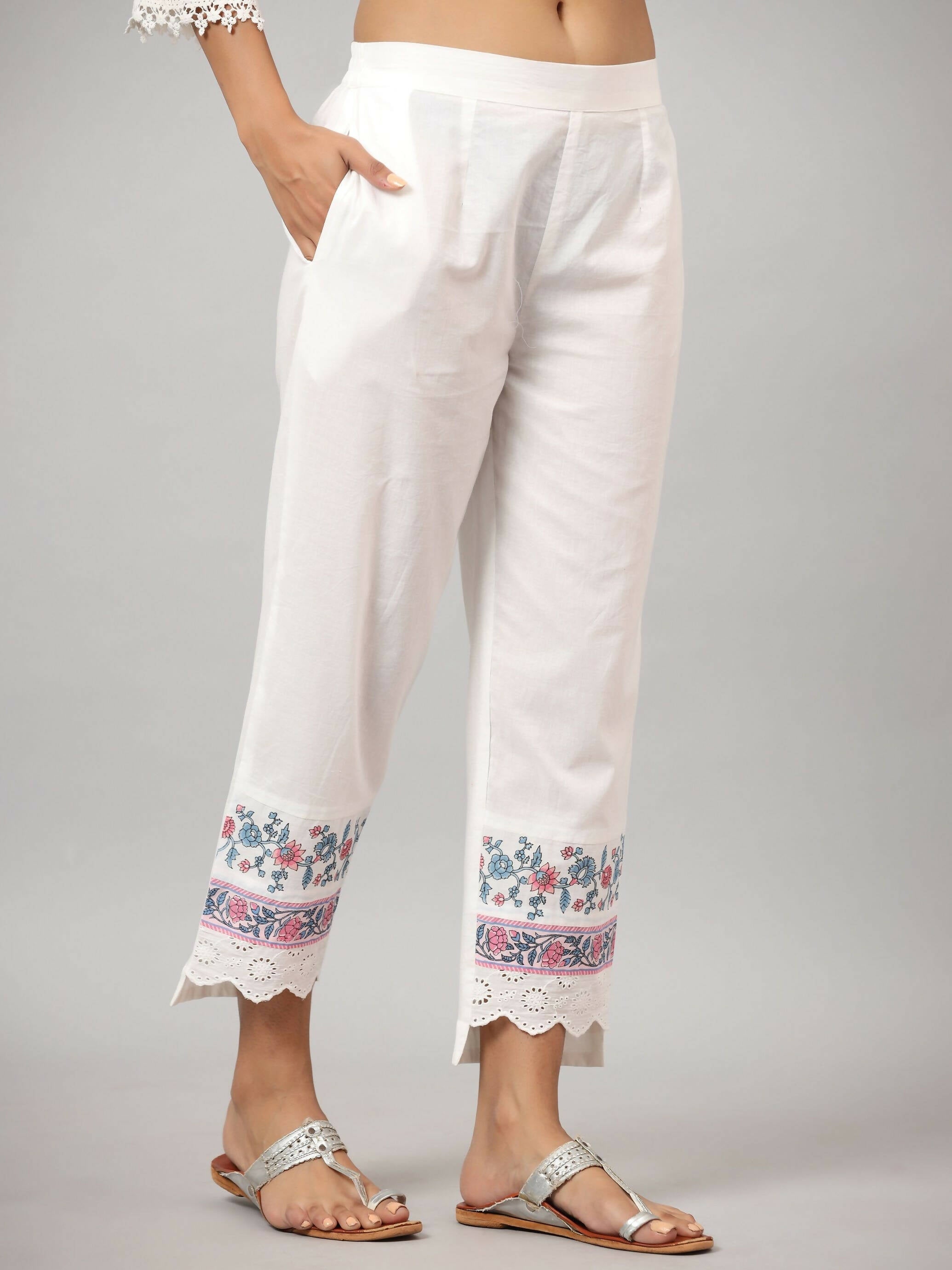 Juniper Women's Off-White Cambric Printed Stright Kurta Sets