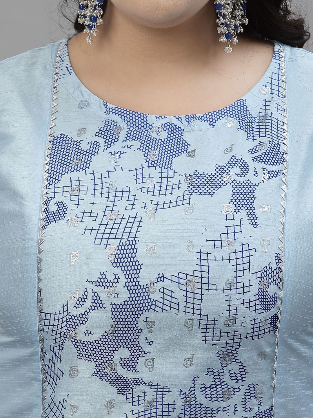 Sztori Plus Size Printed Gotta Patti Straight Kurta with Palazzos