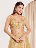 Joban Fashion Gold Multi Polyester Padded Blouse With V Neck Sleeveless