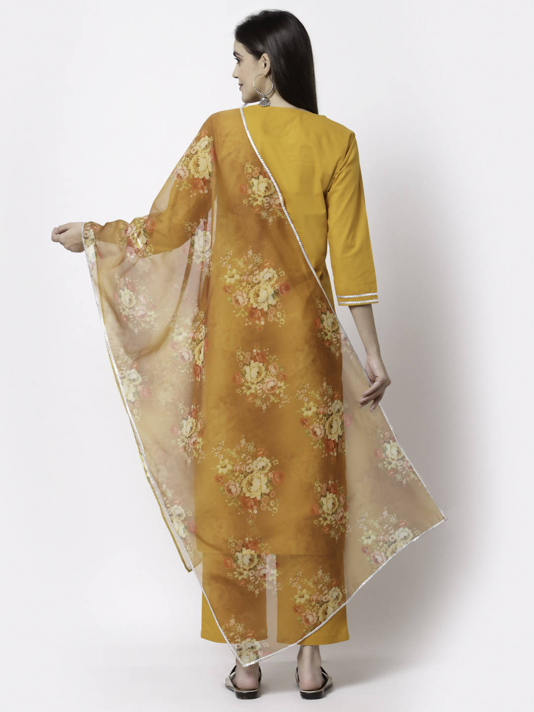 Myshka Trendy Women's Cotton Round Neck Casual Kurta Pant Dupatta Set