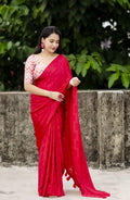 Red Silk Blend Ethnic Motifs Saree with Unstitched Blouse - Hiral Fashion