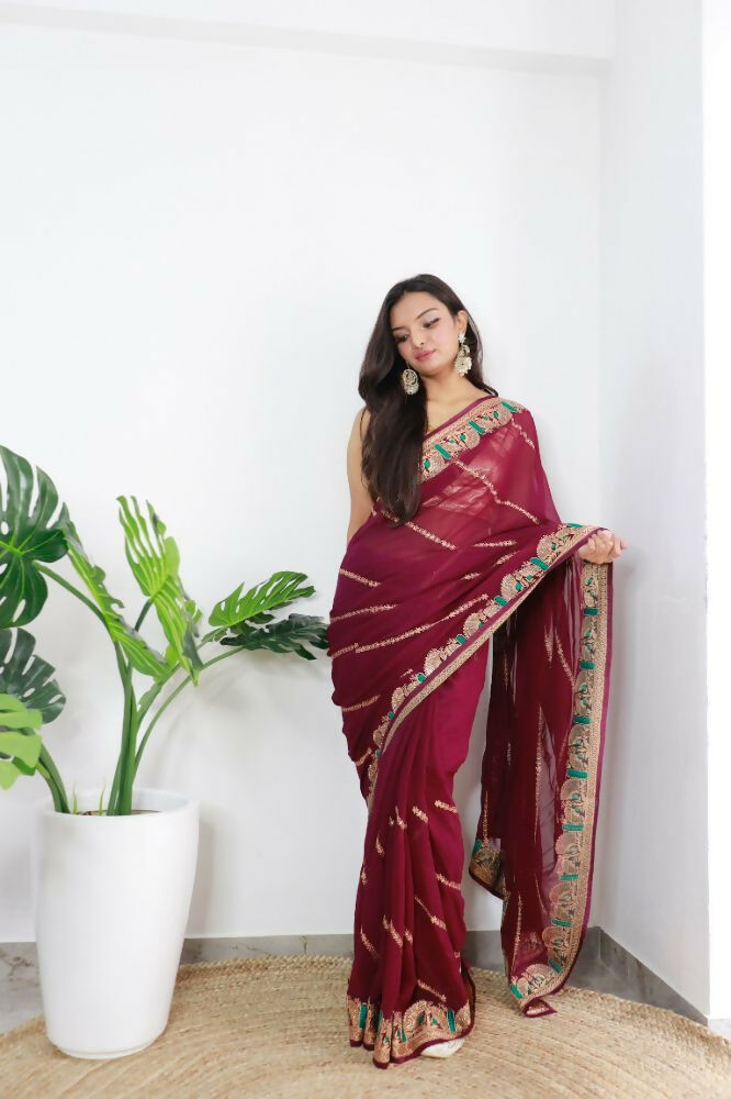 Vamsee Aaradhna Maroon Georgette Saree