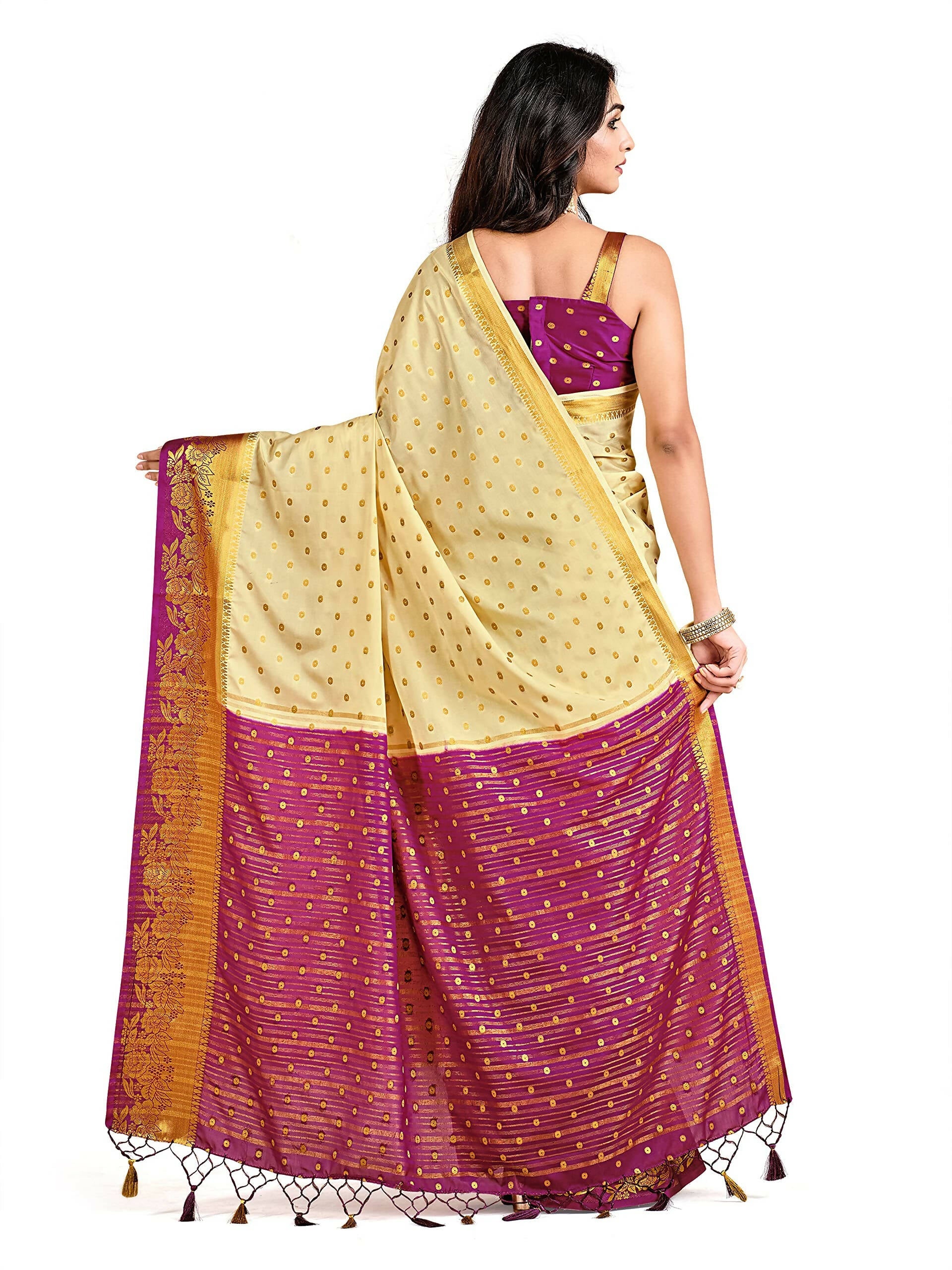 Mimosa Women's Beige Mysore Silk Crepe Saree