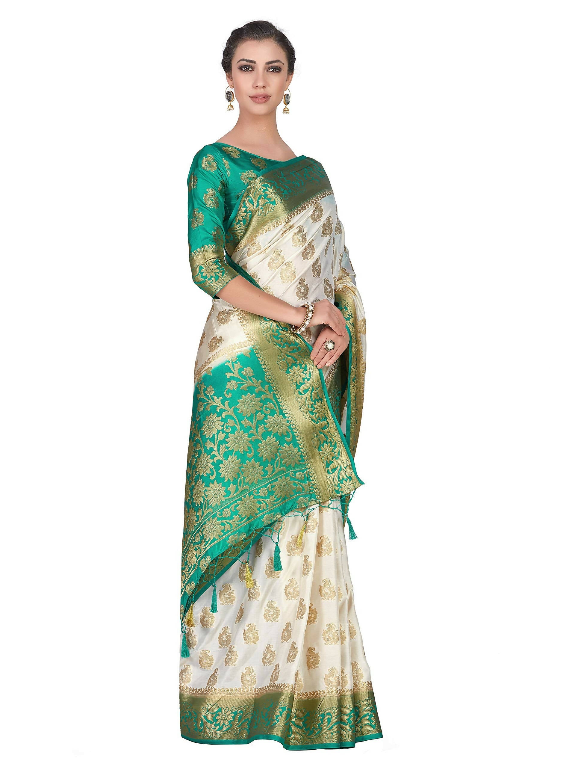 Mimosa Women's Kanchipuram Silk Beige Saree