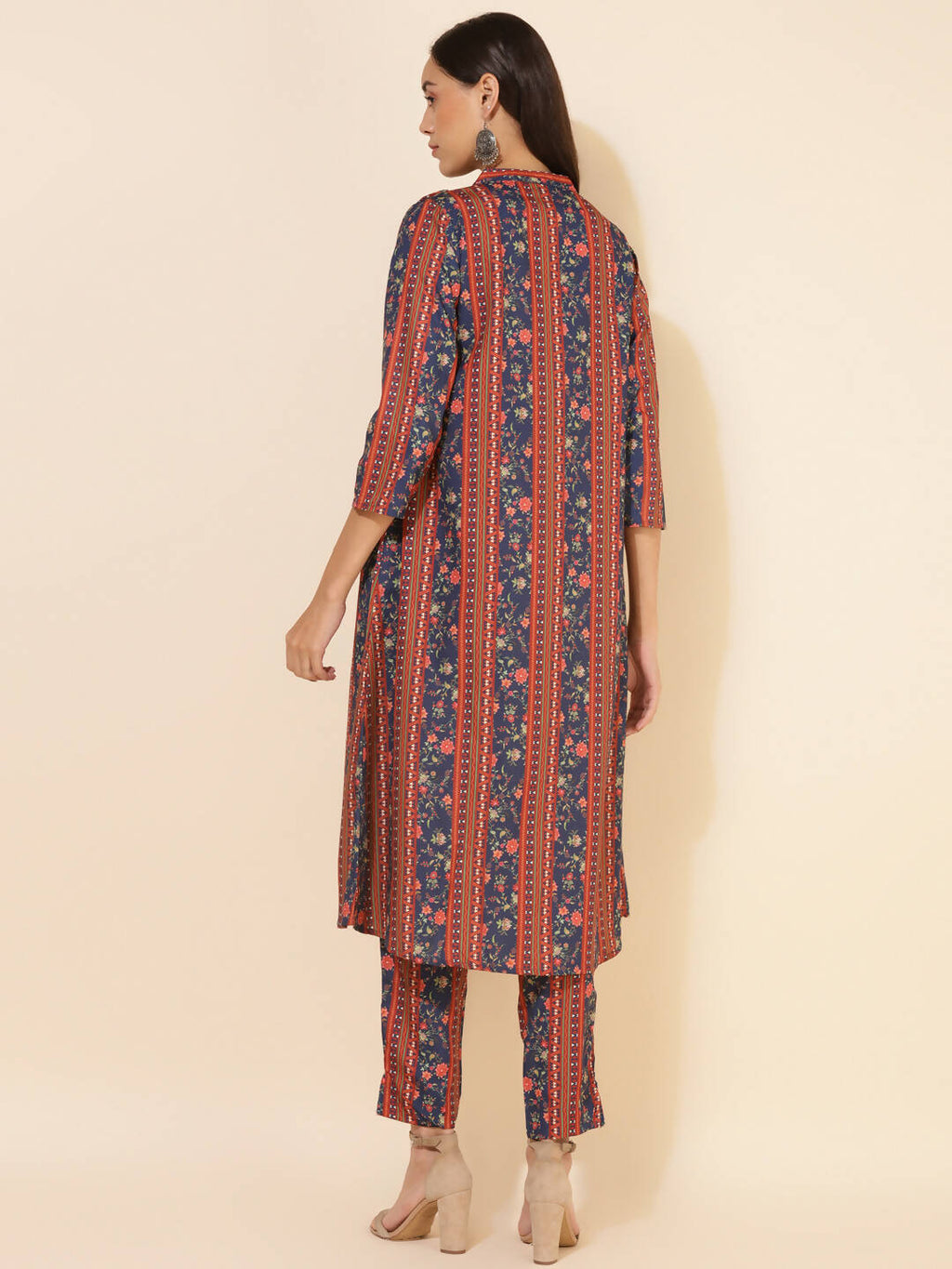 Janasya Women's Blue Crepe Digital Floral Printed Festive A-line Co-ords