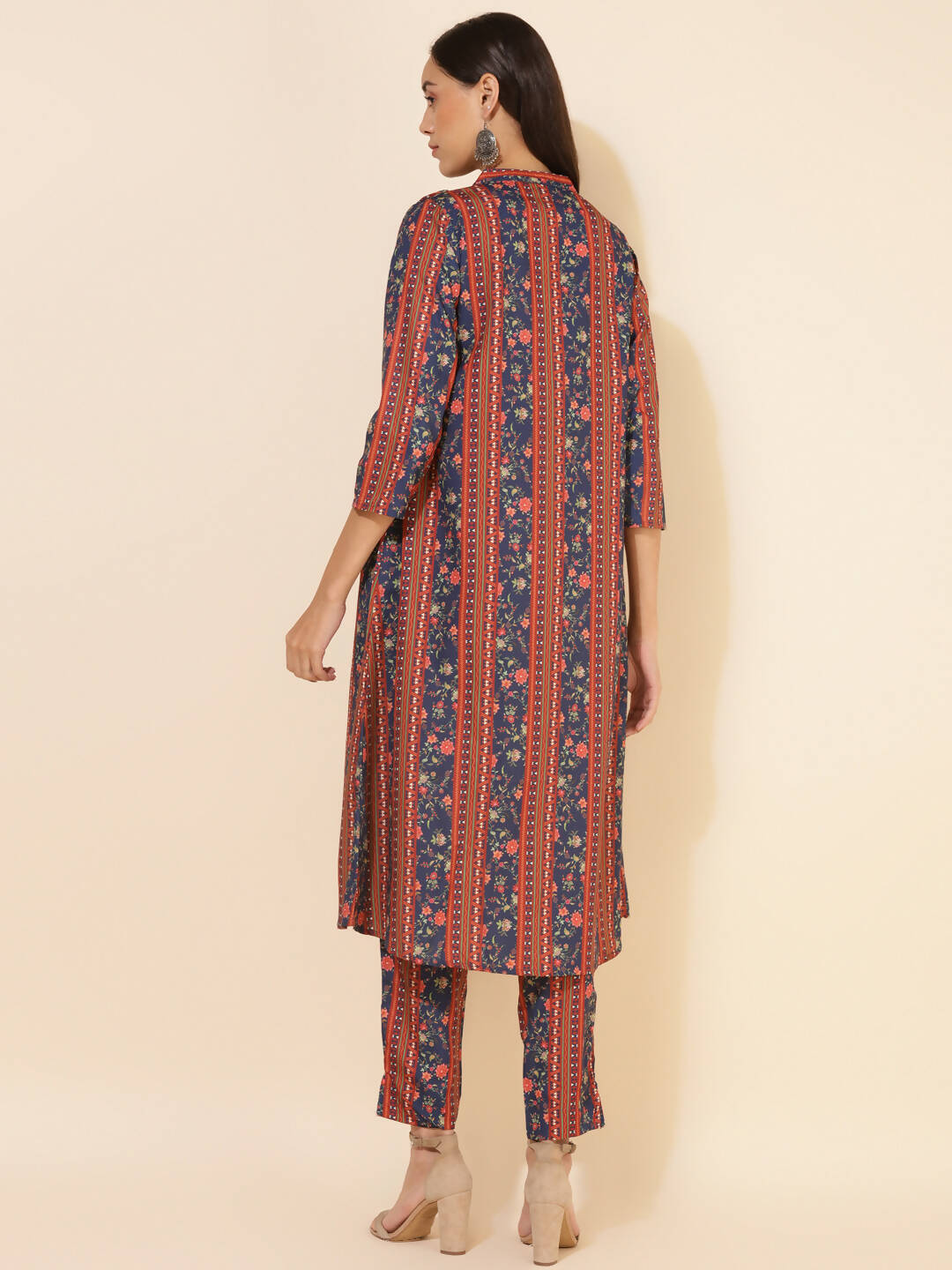 Janasya Women's Blue Crepe Digital Floral Printed Festive A-line Co-ords