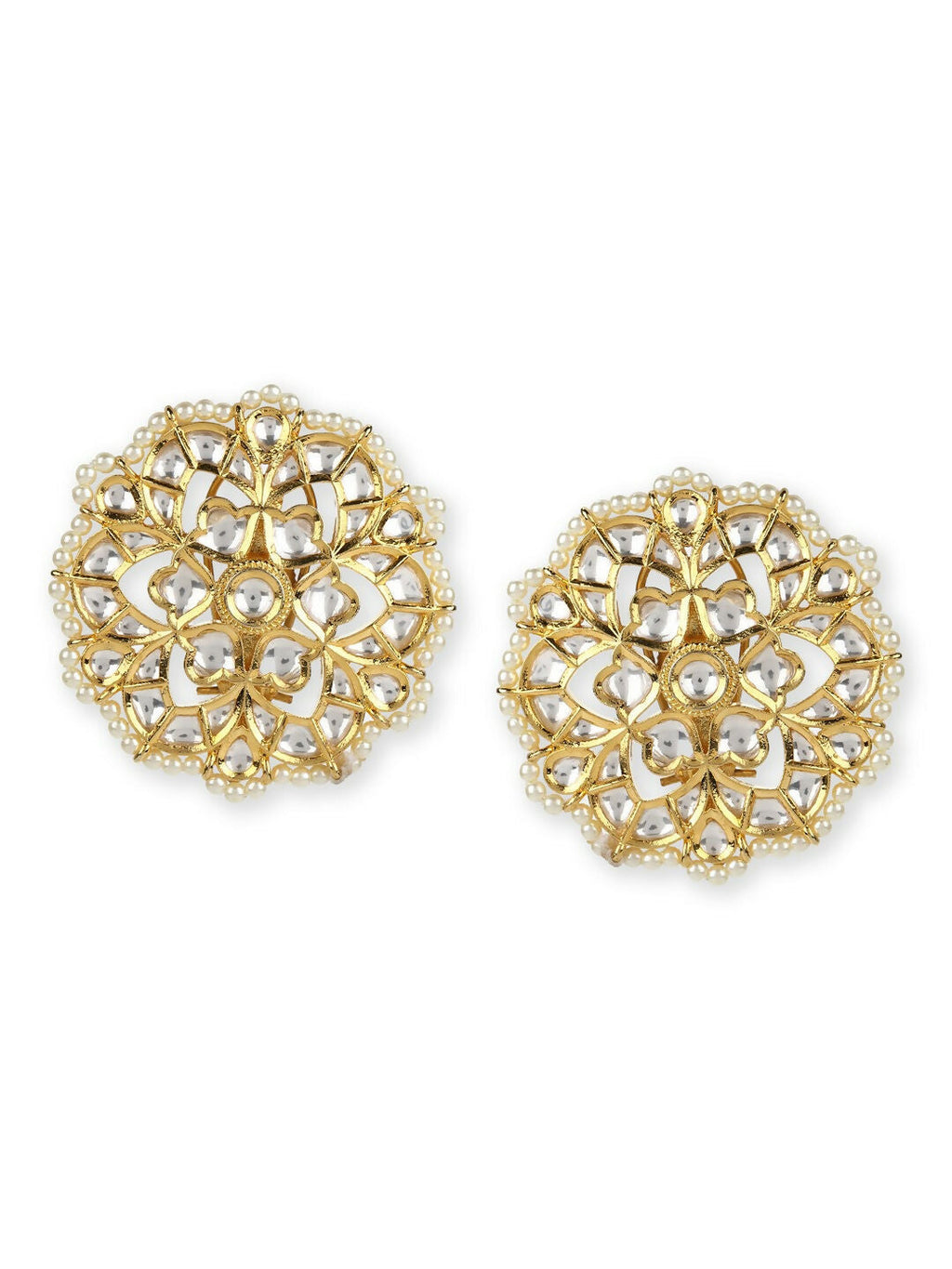 Oversized Round Kundan Studs- Ruby Raang