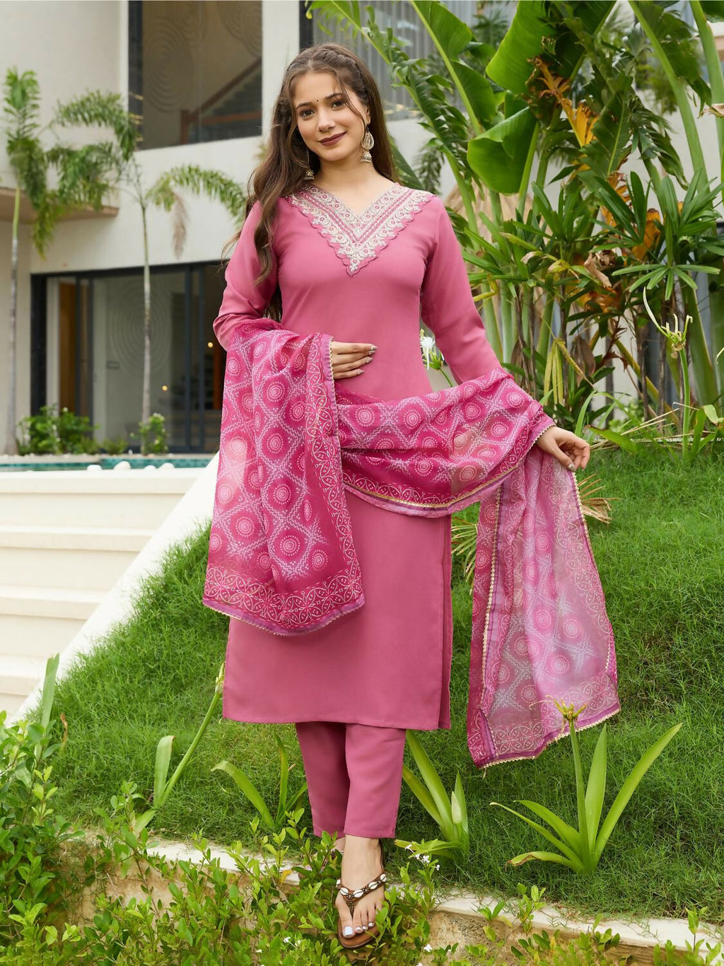 The52 Gajri Women's Beautiful Embroidered Rayon Fabric with Straight Kurta, Pant and Dupatta Set