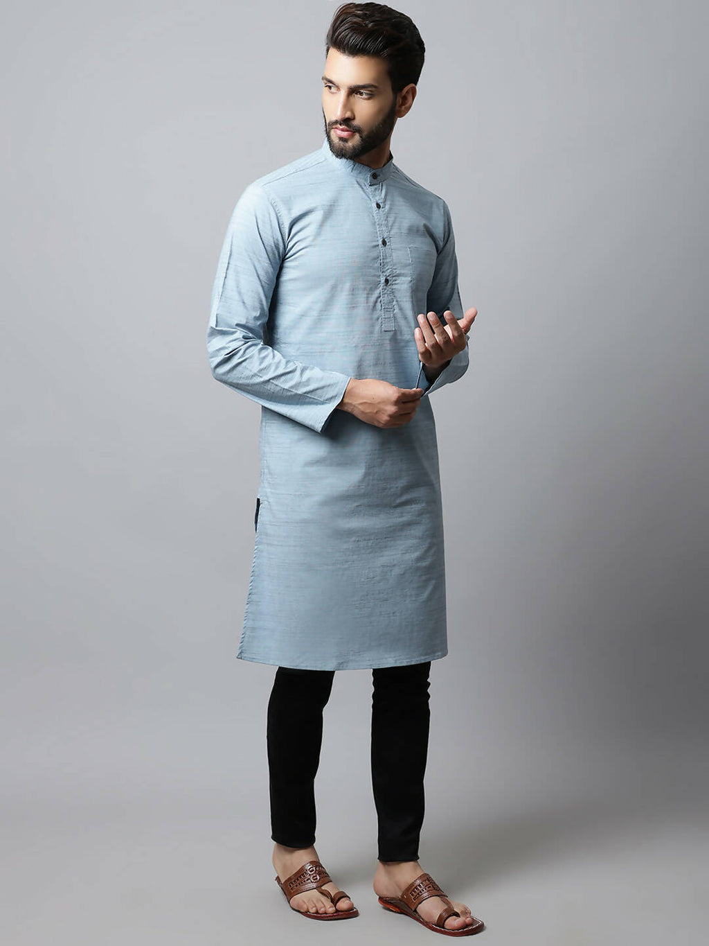 Even Apparels Blue Color Cotton Pure Cotton Men's Kurta With Side Placket (SLD1156)