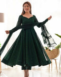 Teeya Creation Green Color Faux Georgette Embroidery Work Wedding Wear Gown