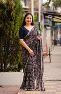 Black Poly Georgette Ethnic Motifs Saree with Unstitched Blouse - A2M