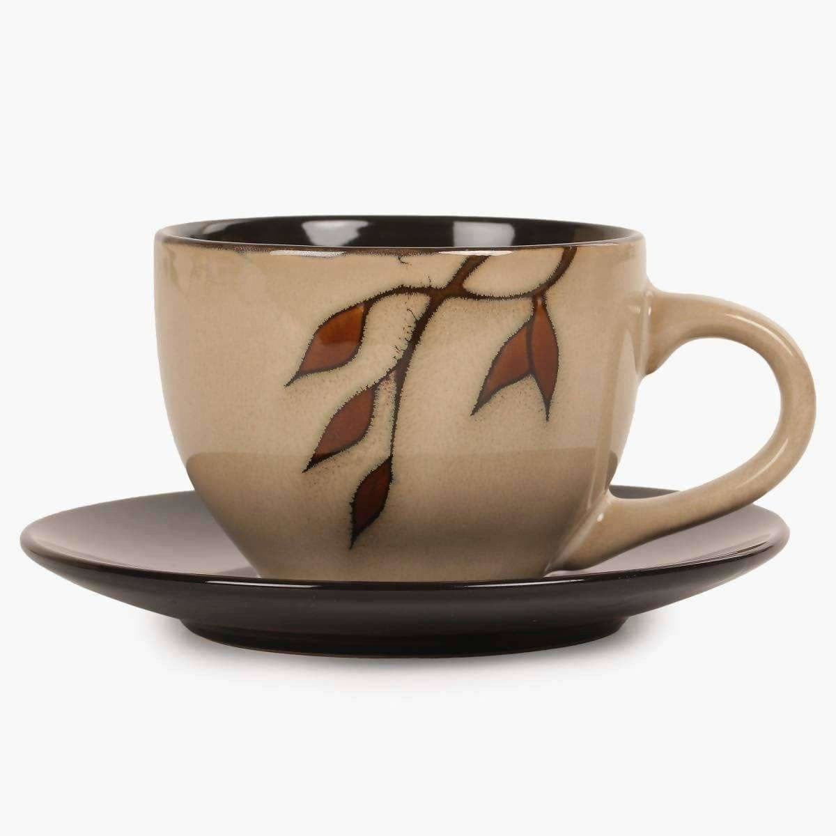 Home Centre Caraway Cup and Saucer- Set of 13 Pcs - 220 ml - Brown
