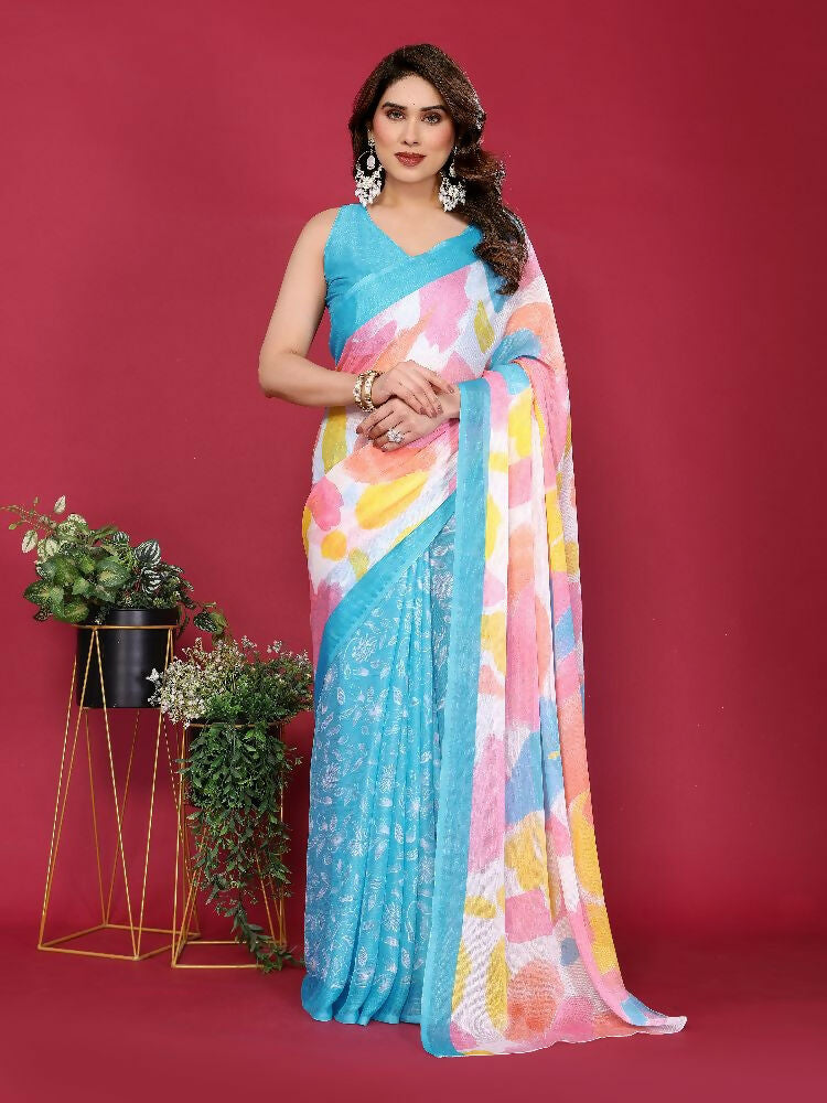 PR Fashion Sky Moss Chiffon Printed Saree