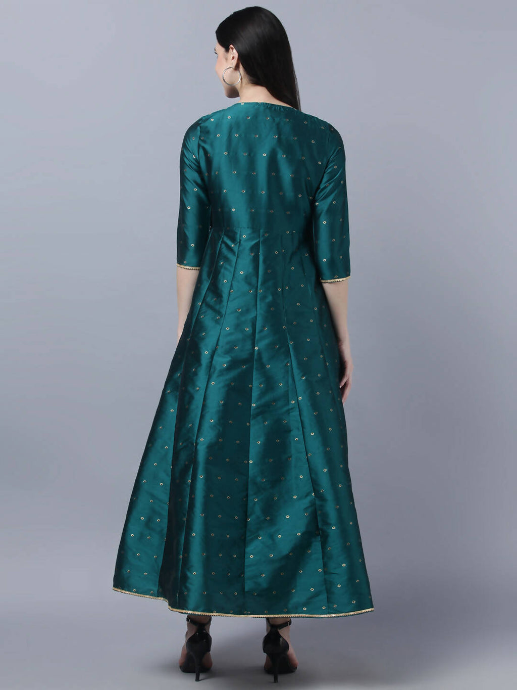 Myshka Green Red Ethnic Motifs Ethnic Anarkali Dress With Dupatta