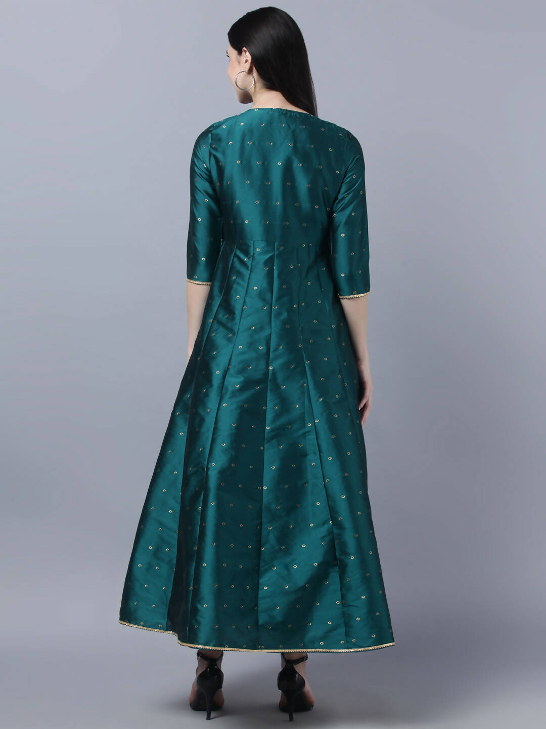 Myshka Green Red Ethnic Motifs Ethnic Anarkali Dress With Dupatta