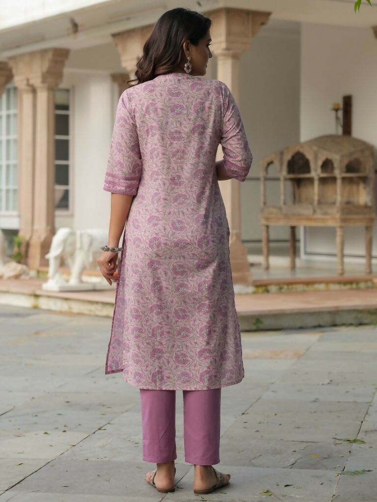 Aramya Straight Soft Cotton Floral Print Women's Kurta - Pink