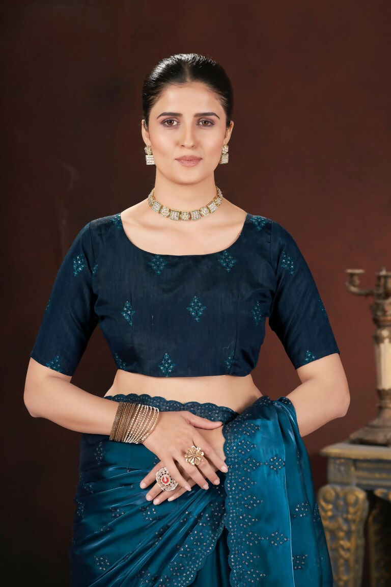 Vastranavya Rama Jimmy Choo Silk 3mm Sequence work with Cross Stitch Embroidery work & Cutwork Border Saree