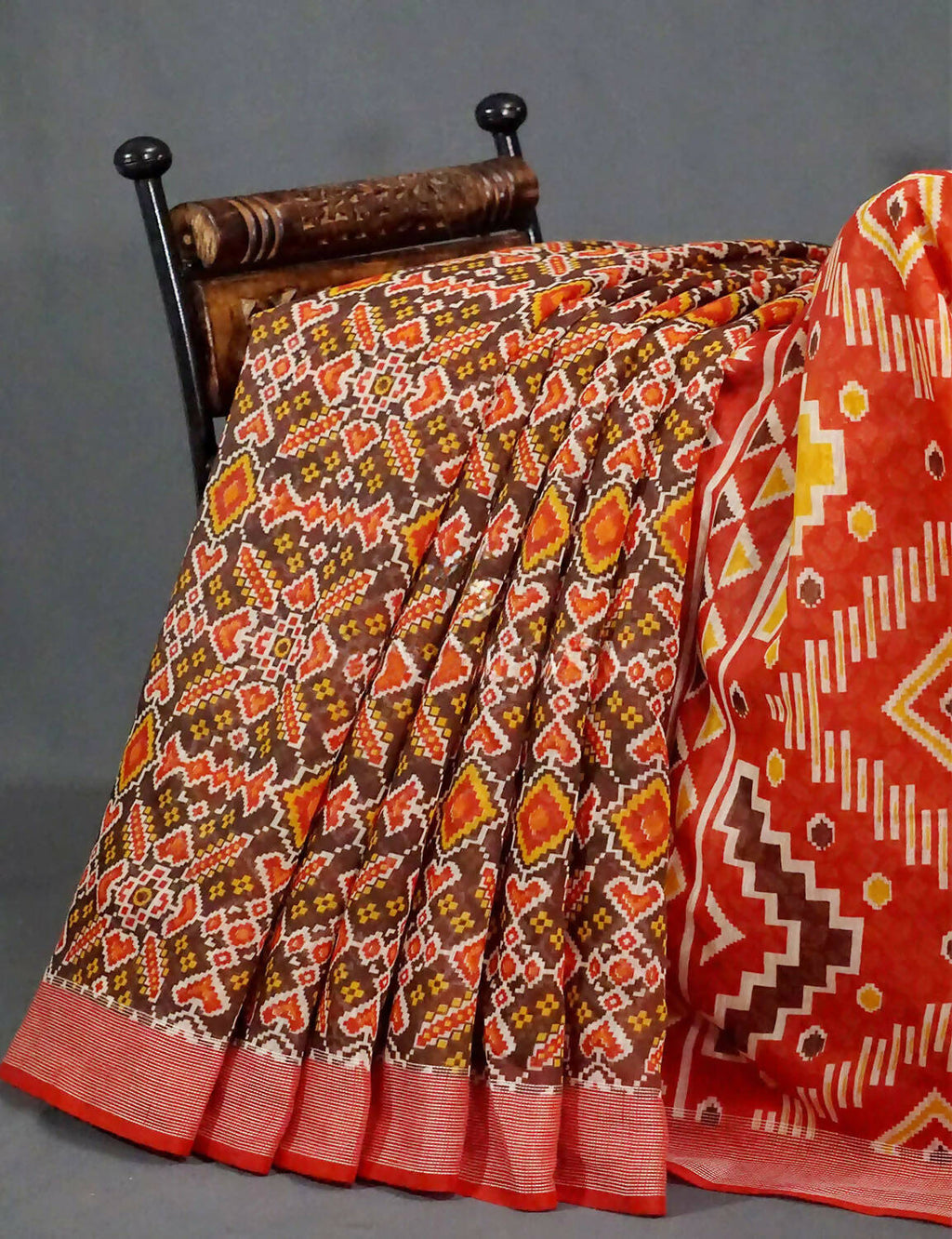 Shades of Mehendi Green Patola Print Semi Chanderi Saree By Gayathri Reddy Designer Studio