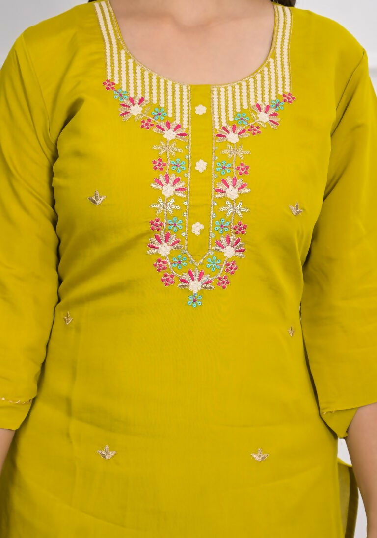 Yellow Viscose Silk Embroidery with Thread and sequence Stitched Suit With Dupatta - Tanisha