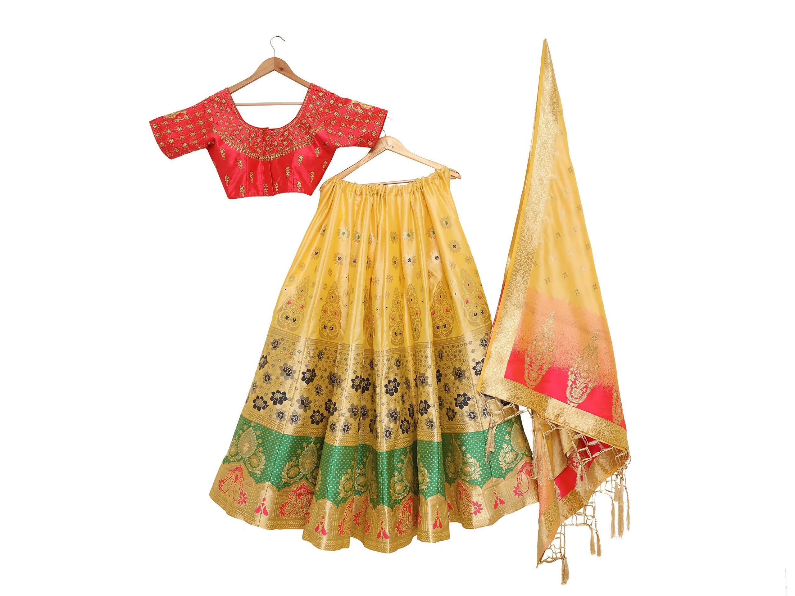 Mimosa Women's Semi-Stitched Art Silk Yellow Lehenga Choli with Dupatta