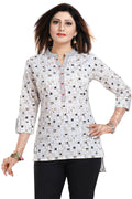 Snehal Creations Vibrant Vigour White Cotton Printed Short Tunic