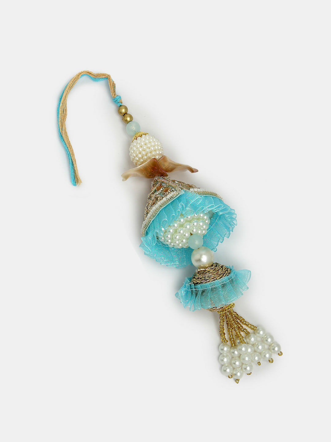NVR Women & Men Set of 2 Blue Krishna Pearl Bhaiya Bhabhi Rakhi With Roli Chawal