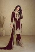 Vastranavya Gorgeous Maroon Faux Georgette with Embroidery 3mm Sequence & Coding Work Pakistani Straight Pant Suit