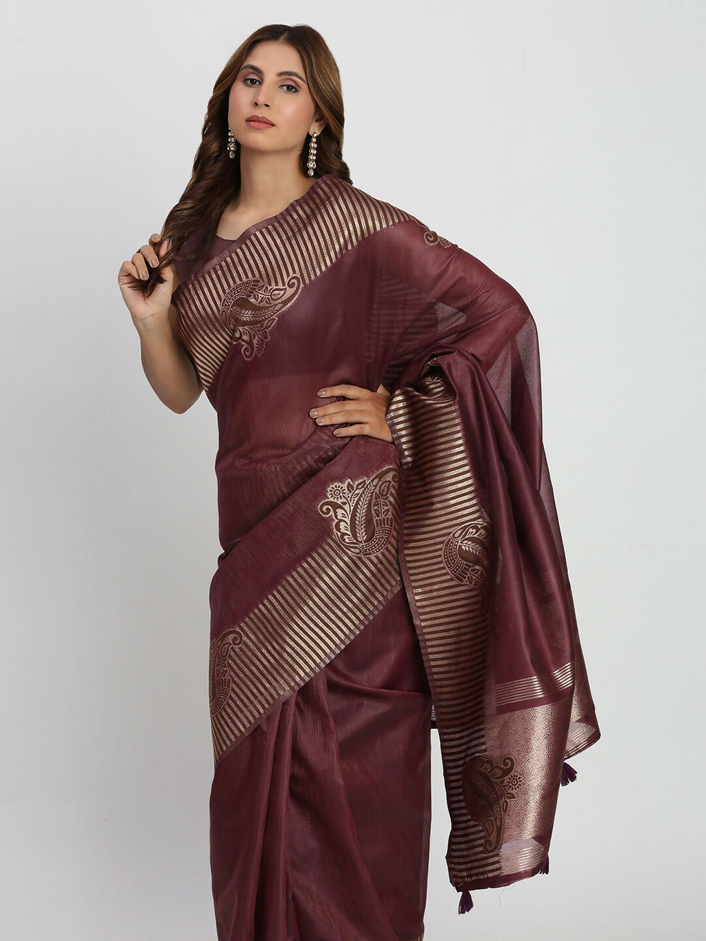 Shree Shyam Fashion Linen Cotton Purple Saree