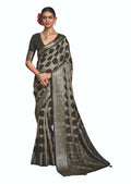 Joban Fashion Dark Grey Dola Tussar Silk Self Jacquard Border Saree