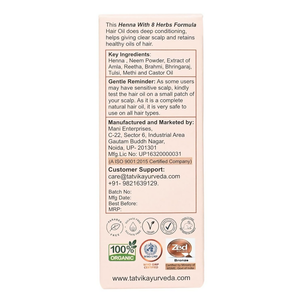 Tatvik Ayurveda Nirmalkesha Hair Oil (Henna With 8-Herbs)