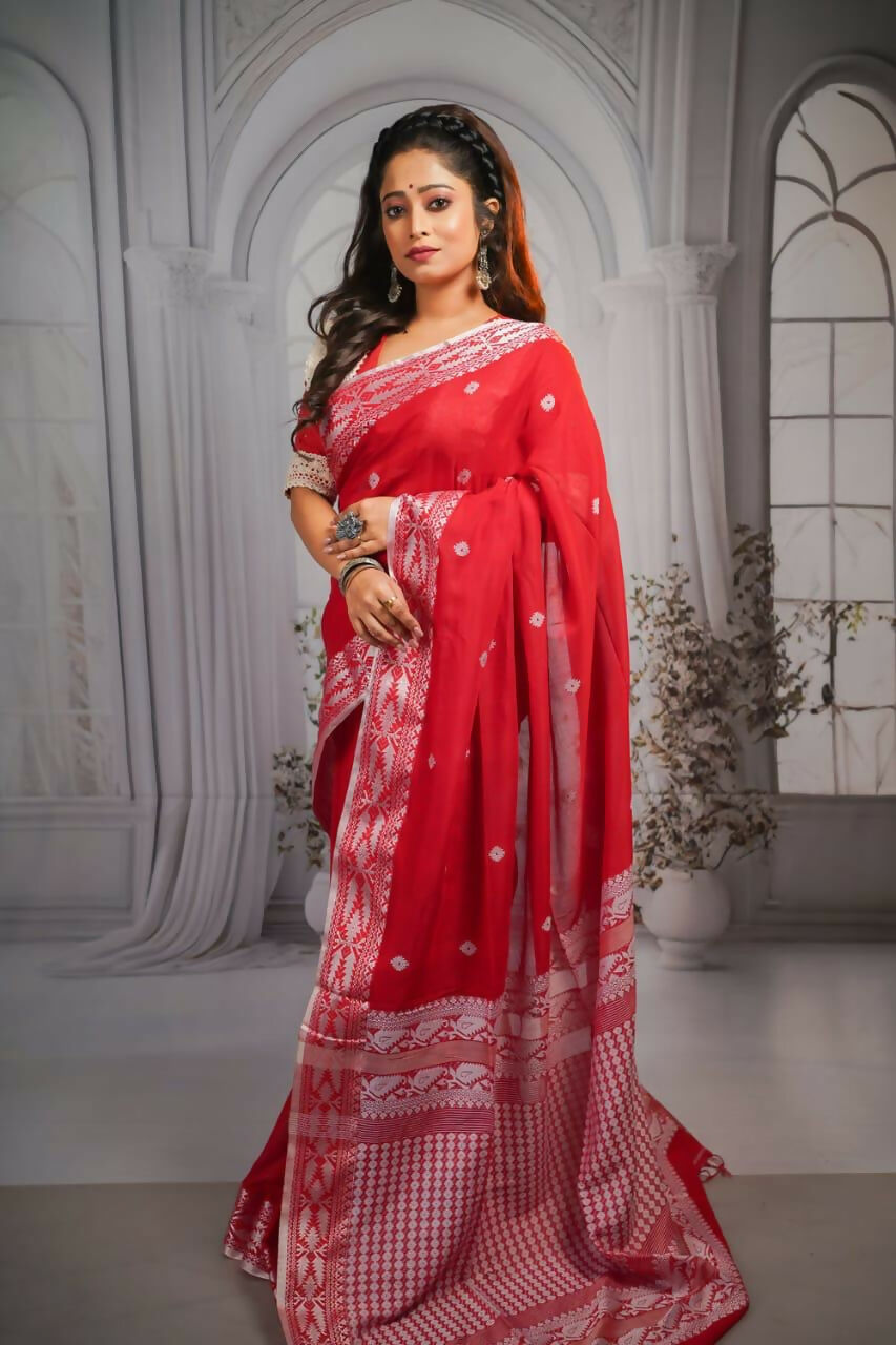 Exclusive Collection Beautiful Pure Cotton Hand Weaving Handloom Saree With Running Blouse Piece
