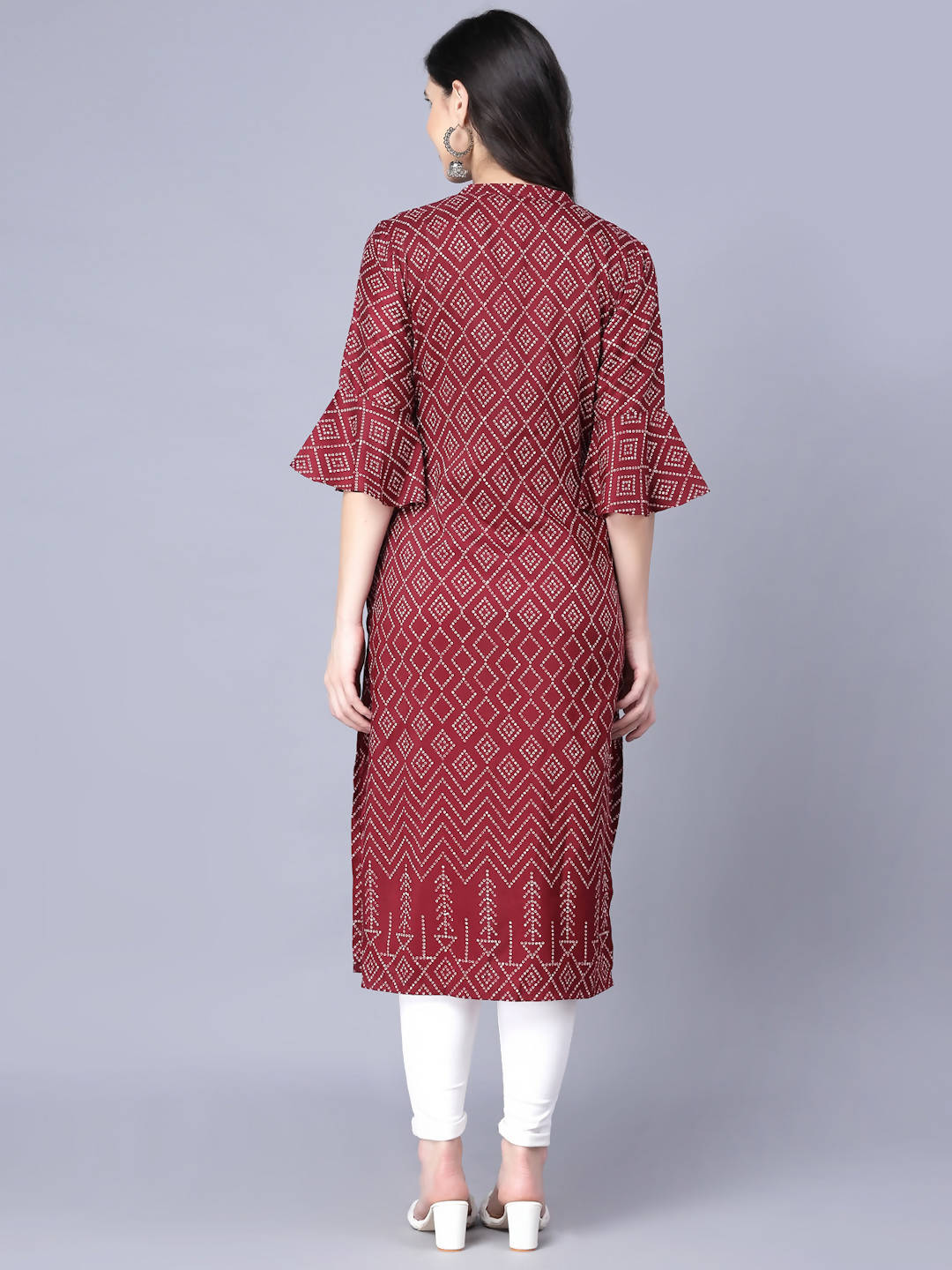 Myshka Silk Printed 3/4 Sleeve Round Maroon Women Kurta