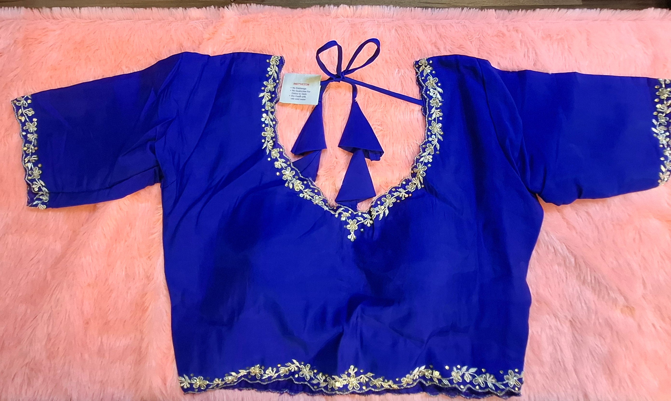 Kia Fashions Royal Blue Hand Embroidered Embroidered Readymade Blouse